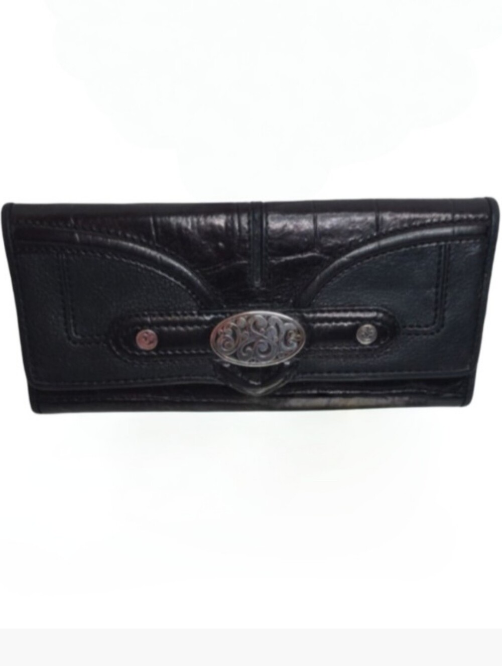 Brighton Long Black Leather Wallet Clutch Trifold Clutch Shoulder Bag Purse